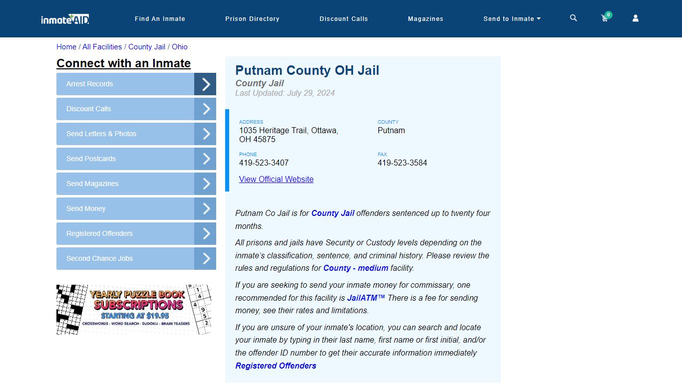 Putnam County OH Jail - Inmate Locator